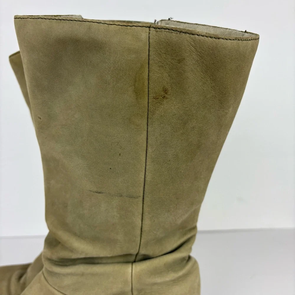 Keen Akita Leather Mid Calf Slouchy Wedge Pull On Boots in Light Green